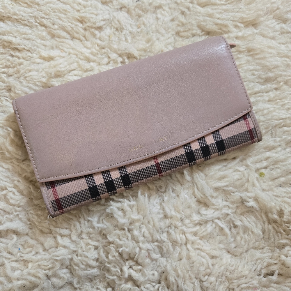 Burberry Pink and Beige Checkered Wallet